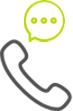 graphic icon of a phone with a talk bubble coming out